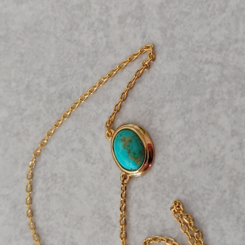 Genuine Turquoise On Gold Over Sterling Silver Necklace - Picture 2 of 11